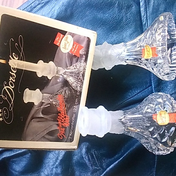 ⚜️ German 24% Lead Kristall Anna Hutte  Vintage CANDLE HOLDERS EVC  In Box - Picture 2 of 16